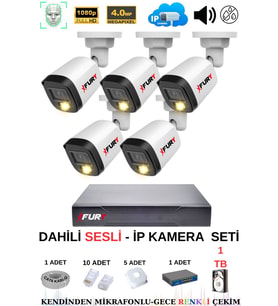 FURY Ip Güvenlik Kamera Seti 5 Kameralı Sesli 4mp Gece Renkli Su Geçirmez Ip5515s 1tb