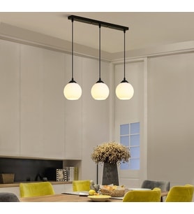 RİOLİGHT MODERN MASA ÜSTÜ OPAL CAMLI 3XE27 DUYLU SİYAH METAL GÖVDE SARKIT AVİZE TABAN UZUNLUĞU:60CM