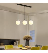 RİOLİGHT MODERN MASA ÜSTÜ OPAL CAMLI 3XE27 DUYLU SİYAH METAL GÖVDE SARKIT AVİZE TABAN UZUNLUĞU:60CM