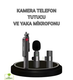 Vlog Ve Canlı Yayın İçin Çift Yaka Mikrofonu Ve Tripodlu Selfie Çubuğu Seti