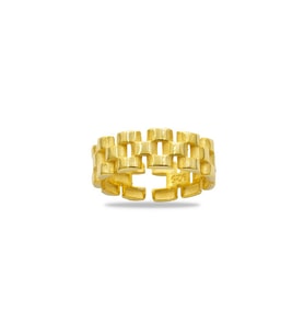 Zincir Tasarım Gold Renk Free Size 925 Ayar Gümüş Kadın Tektaş Yüzük