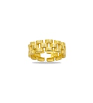 Zincir Tasarım Gold Renk Free Size 925 Ayar Gümüş Kadın Tektaş Yüzük