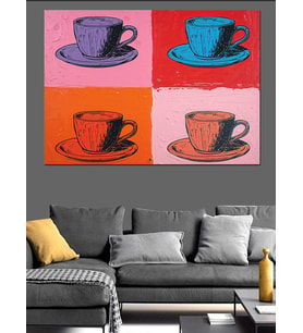Pop-Art Tarzı Renkli Kahve Fincanları Dekoratif Kanvas - Mdf Ahşap Tablo