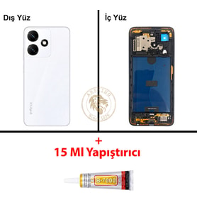 Infinix Hot 30İ Beyaz Uyumlu Orta Kasa + B7000 Yapıştırıcı Full Kasa Kapak Gövde Housing