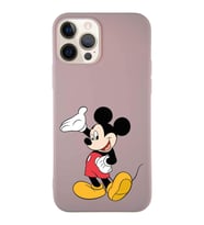 Apple iPhone 12 Pro Soft Premier Kapak Mickey Mouse-C Tasarımlı Silikon Kılıf - Pudra (Şeffaf)