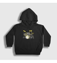 Presmono Unisex Çocuk Siyah Music Drums Bateri Kapüşonlu Sweatshirt 372057tt
