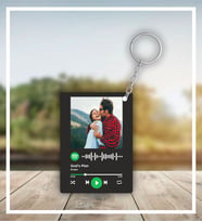 Kişiye Özel Fotoğraflı Spotify Barkodlu Anahtarlık Siyah