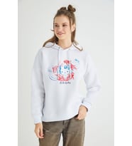 Lisanslı Baskılı Kapüşonlu Oversize Sweatshirt (Beyaz)