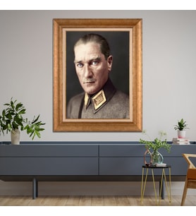 Altın Varaklı Çerçeveli Paspartulu Atatürk Tablo TR1084 (Gold)