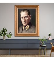 Altın Varaklı Çerçeveli Paspartulu Atatürk Tablo TR1084 (Gold)