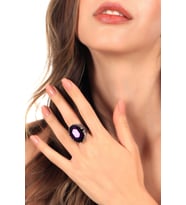 Kadın Antik Gümüş Kaplama Mor Renk Swarovski Taş Detaylı Ayarlanabilir Oval Formlu Tasarım Yüzük