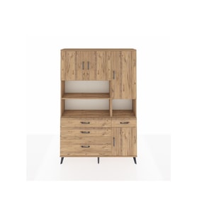 Arges Gardrop 9 Raflı 4 Çekmeceli 4 Kapaklı 132x30x195 Çam-Çam