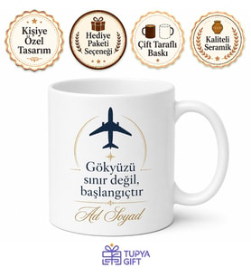 Pilot İçin Kişiye Özel İsimli Baskılı Kupa Bardak Seyahat Hediyesi