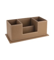Masaüstü Deri Organizer Kalemlik 4 Gözlü Desktop Organizer Rainbow Vegan 10x12x25 cm. (Vizon)