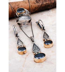 Mistik Topaz Taşlı Tasarım Elişi Gümüş Set 2286