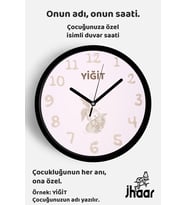 İsme Özel Sevimli Tavşan Çocuk Odası Duvar Saati Orta Boy 30 cm Siyah Camlı Sessiz