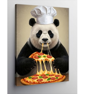 Kanvas Tablo Pizza Yiyen Panda Şef