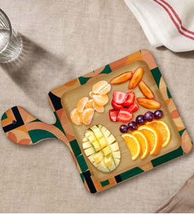BK Gift Modern Art Tasarımlı Kare Şeklinde Doğal Ahşap Servis ve Sunum Tabağı Model 14
