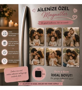 6'lı Kare Fotoğraf Magneti Aileye Kişiselleştirilebilir Anı ve Hediye Seti