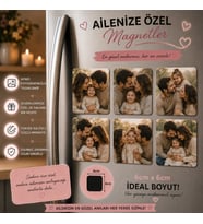 6'lı Kare Fotoğraf Magneti Aileye Kişiselleştirilebilir Anı ve Hediye Seti