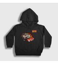Presmono Unisex Çocuk Siyah Classic Car AC/DC Kapüşonlu Sweatshirt 6184tt