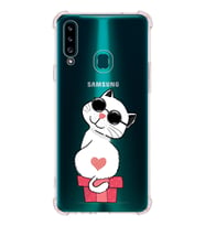 Samsung Galaxy  A20s Uyumlu Köşe Korumalı Antişok Kapak Cool Cat Tasarımlı Şeffaf Silikon Kılıf