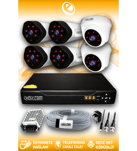 ELITCAM 6 Kameralı Uzay 2 İç Kamera Set HDD'siz Full HD Gece Görüşlü Güvenlik Kamerası Sistemi