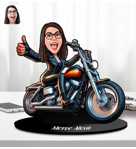 BK Gift Kişiye Özel Chopper Motorcu Kadın Karikatür Biblo-1, Arkadaşa Hediye, Sevgiliye Hediye, Doğum Günü Hediyesi