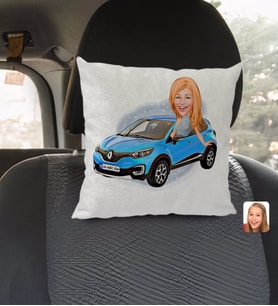 BK Gift Kişiye Özel Plakalı Kadın Renault Captur Karikatürlü Kare Araç Koltuk Yastığı-1