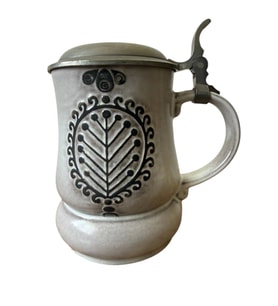 Vintage Seramik Alman Zin Kapaklı Bira Bardağı TANKART (Beton Gri)