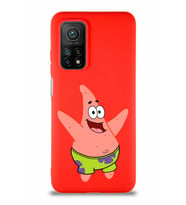 Xiaomi Mi 10T Pro Soft Premier Kapak Patrick Yıldız Tasarımlı Silikon Kılıf - Kırmızı (Şeffaf)