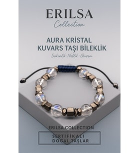 Sertifikalı Aura Kristal Kuvars Doğal Taş Bileklik 8x8 mm Sakinlik Netlik ve Güven Enerjisi Taşı (Çok Renkli)