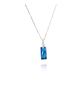 Lacivert Dikdörtgen Swarovski Kolye (Gümüş)