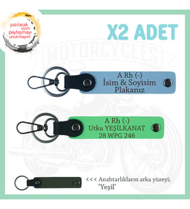 Biker Dostlarına, İsim Plaka ve A Rh (-) Kan Grubu Yazılı, Motor x2' li Anahtarlık, Mavi-F Yeşil-Ysl