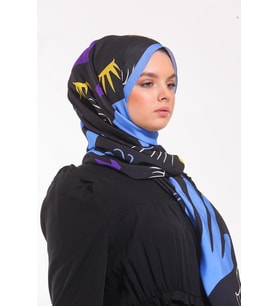 Geometrik Desen Modal Seri Şal Eşarp Askısı İle Birlikte 75x200 Siyah İndigo-75x