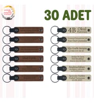 A Kahve & Sütlü Kahve, Yol Gezisi Ekibine Hediye, 30’lu Set, Kişiye Özgü Yazılı Deri Anahtarlık