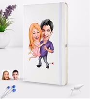 BK Gift Kişiye Özel Sevgililer Karikatürlü Beyaz Termo Deri Defter 16x24cm Model 3