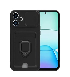 Redmi 13 4G Kılıf Zuma Kartvizitli Yüzüklü Silikon - Siyah
