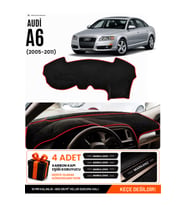 AUDI A6 (2005-2011) Uyumlu Torpido Örtüsü Torpido Kılıfı - Siyah Kırmızı