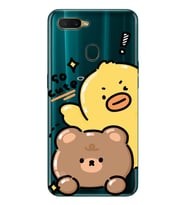 Oppo A5S/AX7/A12 Uyumlu Sevimli Ördek ve Ayıcık Desenli Şeffaf Telefon Kılıfı