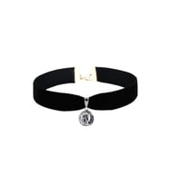 Siyah Renk Kadife Kadın Madalyon Choker Kolye