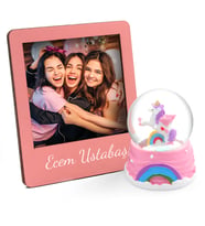 Kişiye Özel Fotoğraf Çerçevesi & Unicorn Kar Küresi