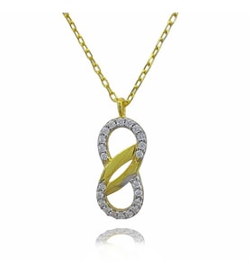 Ters Sonsuzluk 925 Ayar Gümüş Zirkon Taşlı Gold Kaplama Kolye (Karışık)