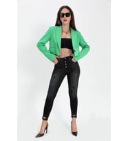 Çift Peto Cepli Kısa Crop Blazer Ceket - Yeşil