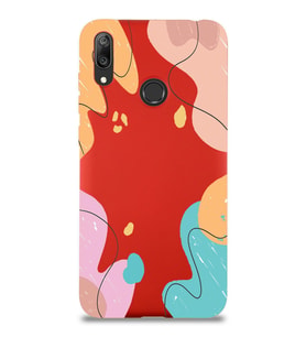 PrintiFy Huawei Y7 2019 Uyumlu Lansman Kılıf Karışık Renkler Tasarımlı İçi Kadife Kapak (Kırmızı)
