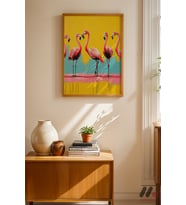Flamingo Pop Art, Ahşap Çerçeveli Duvar Tablosu - Renkli Ev Dekorasyonu