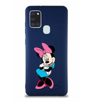 Samsung Galaxy A21S Soft Premier Kapak Minnie Mouse-D Tasarımlı Silikon Kılıf - Lacivert (Şeffaf)