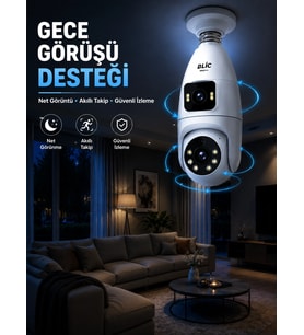 Mey İthalat® Gece Görüşlü Çift Lens Wi-Fi Ampul Kamera Mobil Takip Destekli
