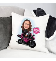 Kişiye Özel Motora Binen Kadın Karikatürlü Yastık
