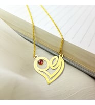 Vaoov 925 Ayar Gümüş Kırmızı Taşlı Love Yazılı Kalp Kolye